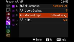 SONY alpha Autofokus-Motivverfolgungsempfindlichkeit