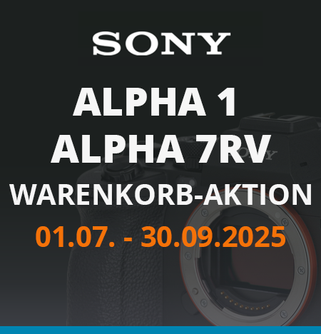 Sony Alpha 1 & Alpha 7RV – Warenkorb-Aktion Q3 2025 Grafik zur Sony Warenkorb-Aktion für Alpha 1 und Alpha 7RV vom 01.07. bis 30.09.2025