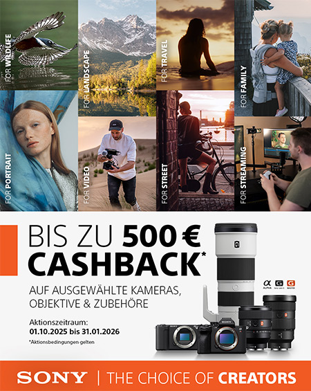 Sony Winter Cashback 2025/2026 – Jetzt bis zu 500 € sichern! Sony Winter Cashback 2025/2026 – bis zu 500 € Rabatt auf ausgewählte Kameras, Objektive und Zubehör