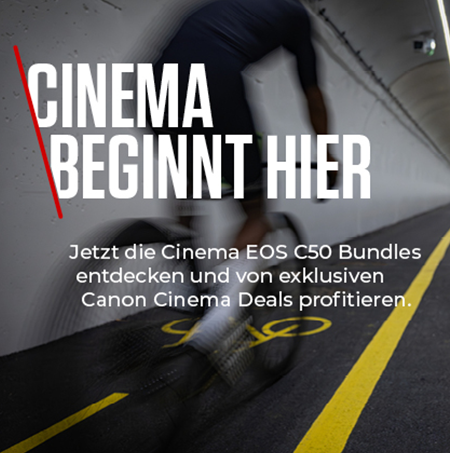 Radfahrer in Bewegung in einem Tunnel – Canon Cinema EOS C50 Bundles und exklusive Canon Cinema Deals
