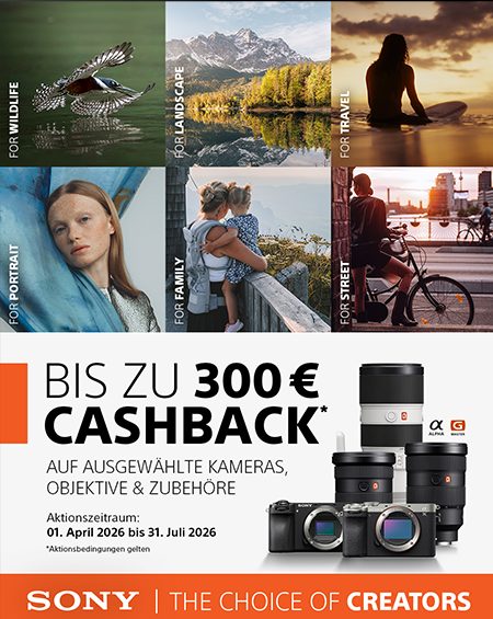 Sony Sommer Cashback Aktion mit bis zu 300 Euro auf Kameras, Objektive und Zubehör vom 01. April bis 31. Juli 2026
