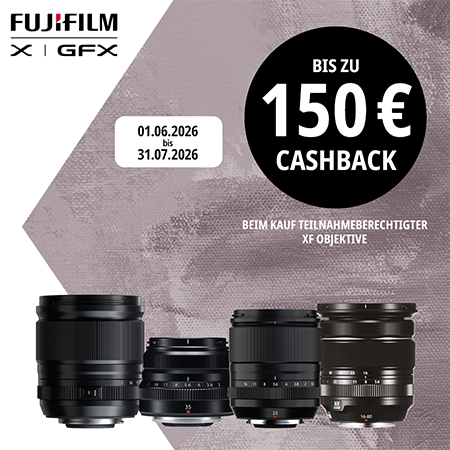 FUJIFILM X | GFX Cashback-Aktion mit ausgewählten XF Objektiven und bis zu 150 Euro Cashback
