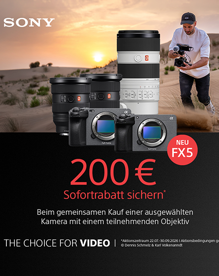 Sony Video Kombirabatt – 200 € Sofortrabatt beim gemeinsamen Kauf einer ausgewählten Sony Kamera mit einem teilnehmenden Objektiv.